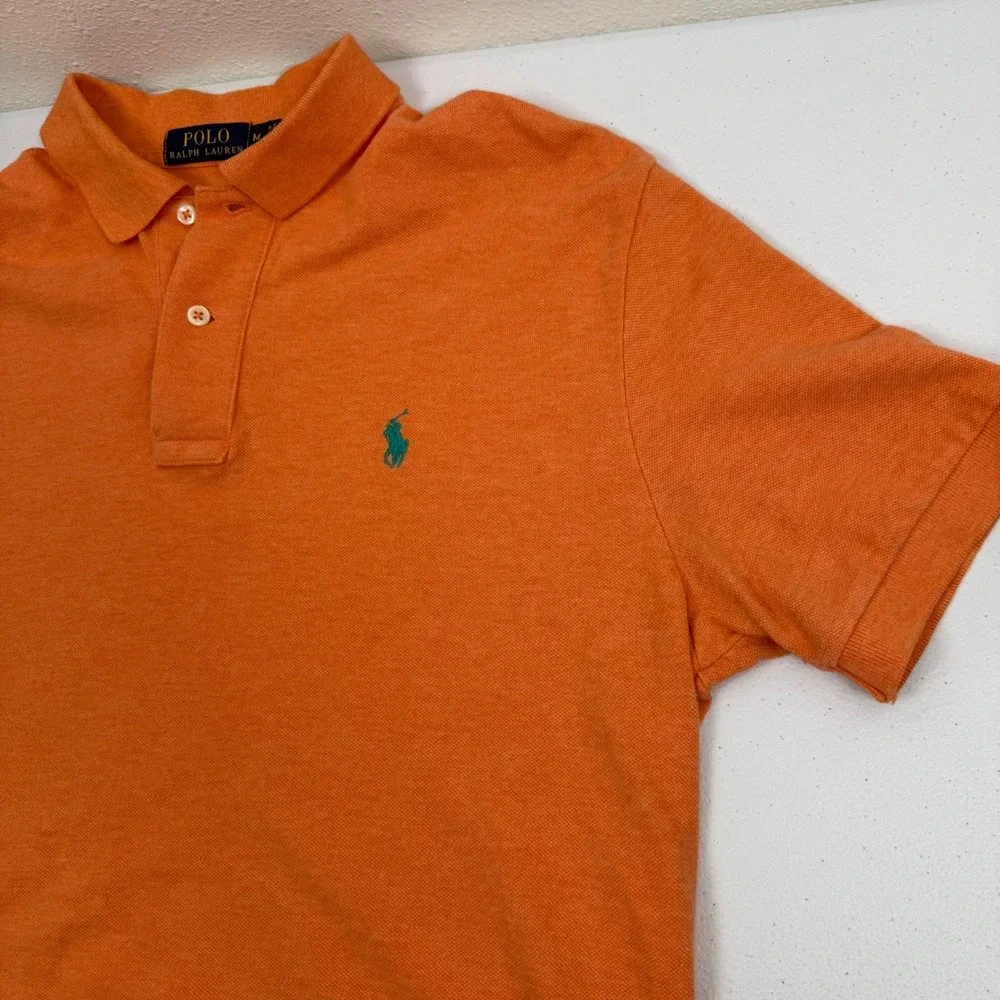 Polo Ralph Lauren Mens Orange Heather Short Sleeve‎ Pique Polo Shirt Size M